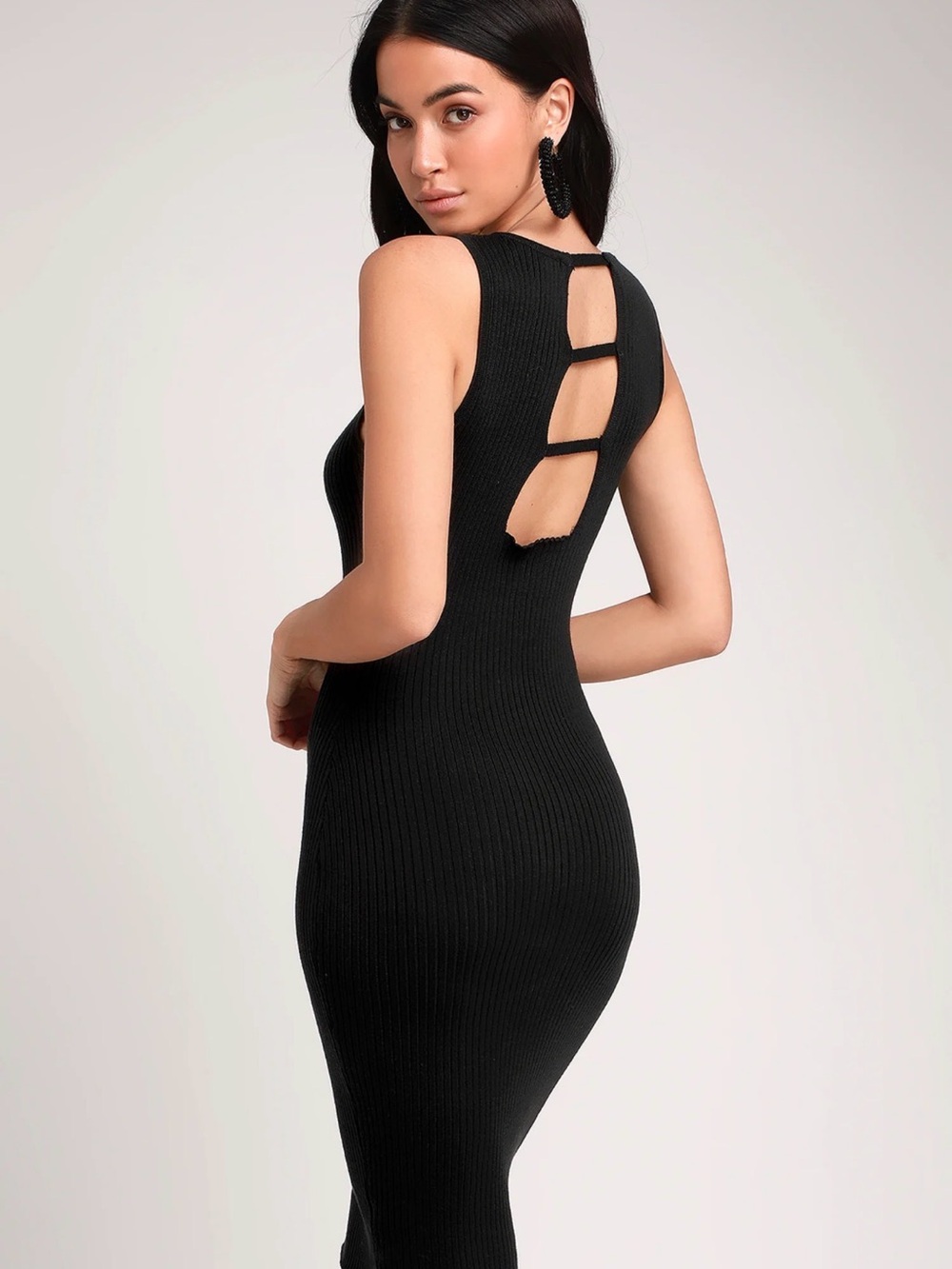 Charlotte Russe Black Ribbed Back-Cutout Bodycon Dress